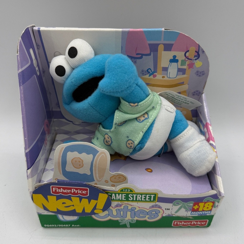 Fisher-Price Cookie Monster Plush Sesame Street Cuties Baby Blue 2001 Vintage